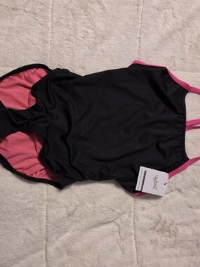 Girls' Black One-Piece Swimsuit with Pink Trim (S3-04)
